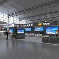 Modern Exhibition Booth With Branded Signage And Digital Screens In Large Exhibition Hall