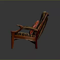 Comfortable Striped Fabric Lounge Chair Featuring Wooden Armrests And Patterned Cushion