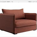 Modern Minimalist Brown Fabric Single Sofa With Comfortable Armrest And Backrest 3d model
