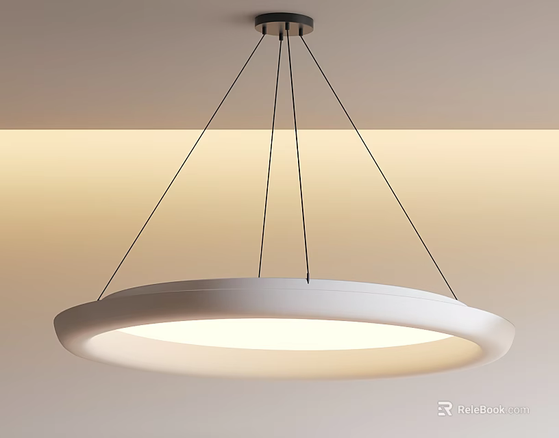 Minimalist White Round Pendant Light Hanging With Soft Light In Modern Room 3d model 