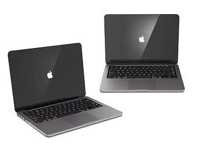 Two Apple Laptops with Silver Body Black Screen and Keyboard Open and Closed 3d model