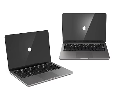 Two Apple Laptops with Silver Body Black Screen and Keyboard Open and Closed 3d model Two Apple Laptops with Silver Body Black Screen and Keyboard Open and Closed 3d model