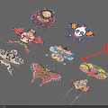Traditional Decorative Kites With Colorful Patterns Various Shapes And Butterfly Panda Designs