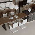 Modern Wooden Dining Table Set With White Chairs Dark Wood Top And Drawers