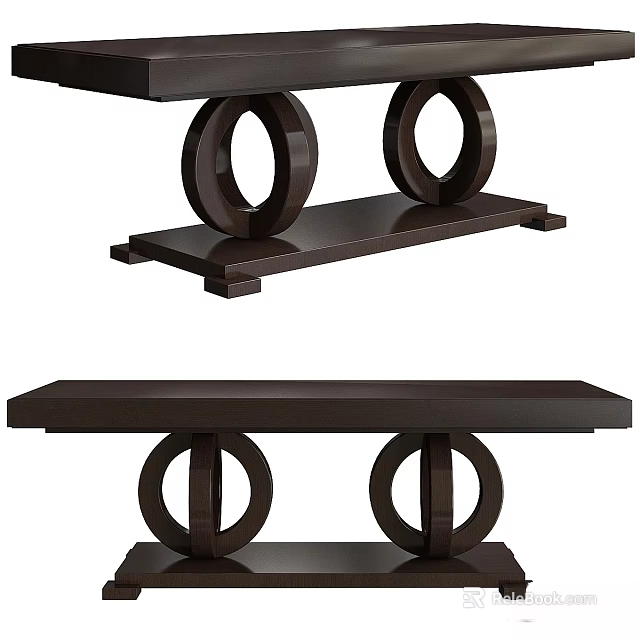 Dark Brown Modern Dining Table With Circular Decorative Legs And Flat Top 3d model 