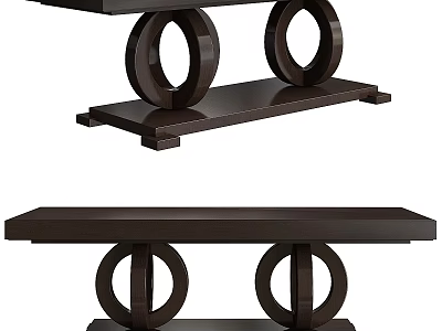 Dark Brown Modern Dining Table With Circular Decorative Legs And Flat Top 3d model