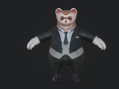 Game Movie Character Anthropomorphic Raccoon Wearing Formal Suit With Tie And Vest In Standing Pose 3d model