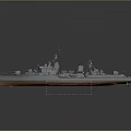 Detailed Warship 3D Model With Gray Hull Orange Bottom Turret And Antenna Structures