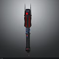 Futuristic Long Rod Weapon With Spiked Top Black Red Design And Metallic Finish