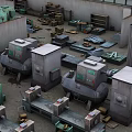 Industrial Construction Components In Factory Workshop With Machinery And Stacked Crates