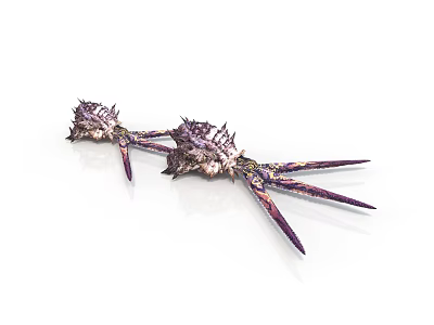 Two Intricate Spiked Fantasy Weapons With Purple Metal Texture And Sharp Blades 3d model