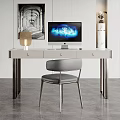 Modern Home Office Desk With Gray Chair Apple Monitor And Table Lamp