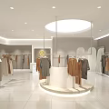 Fashion Retail Store with Modern Decor Hangers and Clothing Displays Bright Lighting and White Flooring