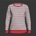 Stylish Long Sleeve Crew Neck Sweater With Red and White Stripes And Pink Cuffs Neckline