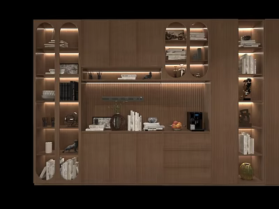 Modern Built In Wine Cabinet With Glass Shelves LED Lighting And Storage Compartments 3d model