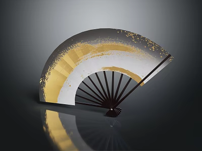 Elegant Decorative Fan Wall Hanging With Gold White Black Artistic Pattern 3d model