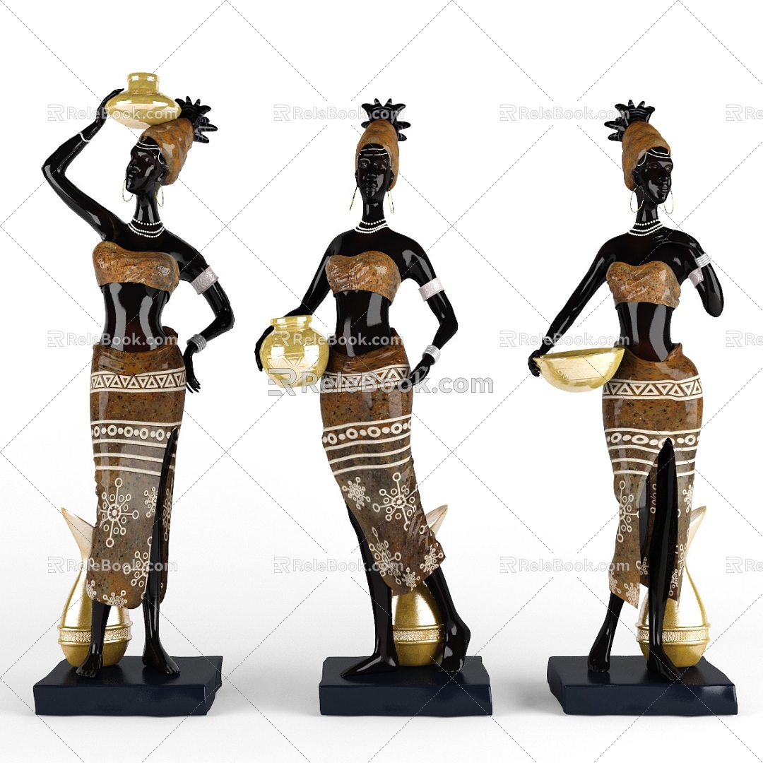 Statues of African girls in different positions 3d model