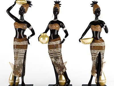 Statues of African girls in different positions 3d model