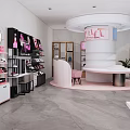 Fashion Retail Boutique Interior With Display Racks Mannequin And Round Pink Platform