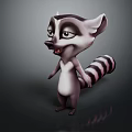 3D Rendered Cartoon Raccoon Game Character With Big Eyes Striped Tail And Friendly Expression
