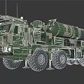 Camouflage Green Military Vehicle With Missile Launch System And Multiple Wheels On Desert Terrain