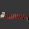 Wooden Bed with Wooden Headboard Red Plaid Blanket and White Pillows