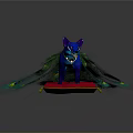 Blue Fox Sculpture With Peacock Feather Tail On Red Cushion