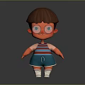 Cartoon Man Wearing Large Round Glasses Red Blue Striped Shirt Blue Shorts Against Gray Background
