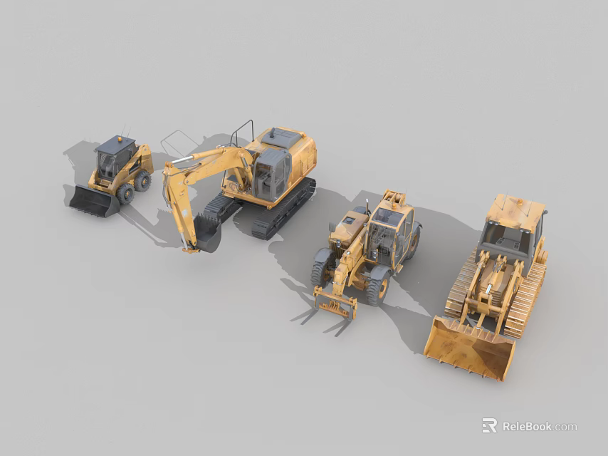 Utility Vehicles Including Excavator Loader Bulldozer And Grader For Construction Work 3d model