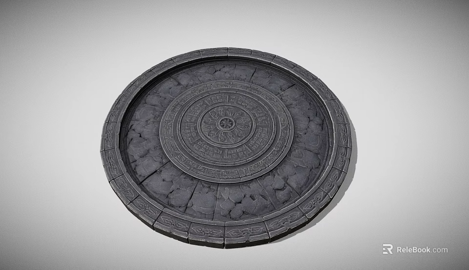 Carved Circular Stone Wood Decorative Plate With Intricate Patterns And Design 3d model 
