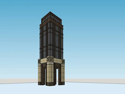 Modern Tall Tower With Glass Facade And Decorative Base Structure Design 3d model