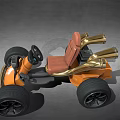 Orange Go Kart With Brown Seat Large Black Tires Gold Decorations And Headlights