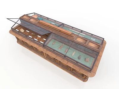Wooden Display Cabinet With Glass Doors And Multiple Storage Compartments 3d model