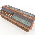 Wooden Display Cabinet With Glass Doors And Multiple Storage Compartments