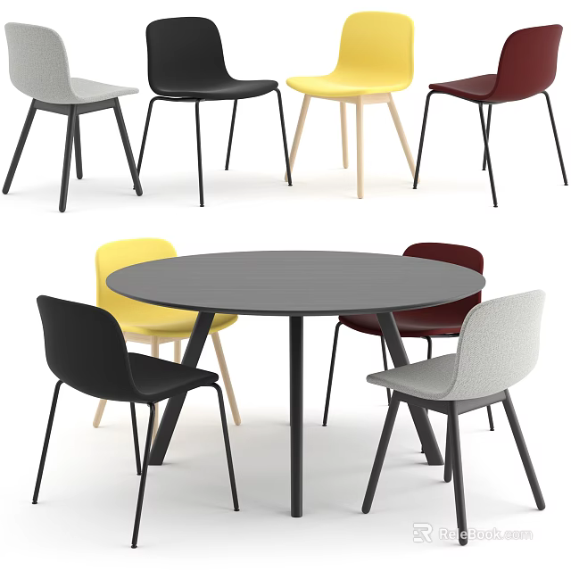 Modern Round Table with Multicolor Chairs Set for Home Dining Area 3d model