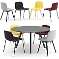 Modern Round Table with Multicolor Chairs Set for Home Dining Area 3d model