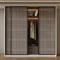 Modern Wardrobe with Plaid Pattern Sliding Doors and Clothes Hanging Section with Drawers