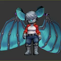 Game And Movie Character With Large Ears Turquoise Wings Red Jacket Blue Jeans Gray Boots