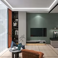 Modern Apartment Interior With Green Wall Study Desk Yellow Chairs And Dining Table