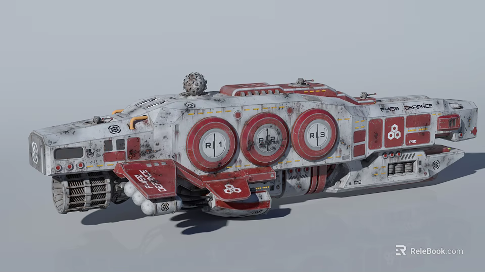 Futuristic Red And White Spaceship With Circular Components And Surface Symbols 3d model 