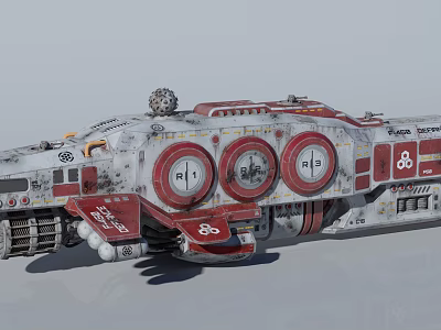 Futuristic Red And White Spaceship With Circular Components And Surface Symbols 3d model