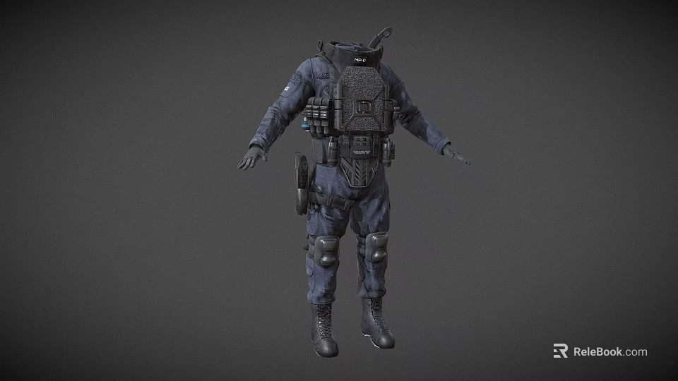 Dark Tactical Clothing With Protective Gear Multiple Pockets And Functional Design Elements 3d model