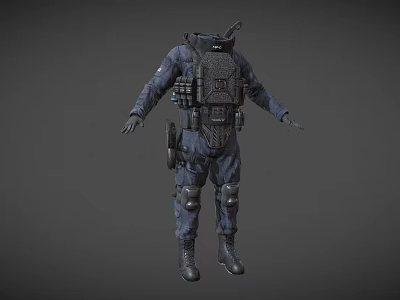 Dark Tactical Clothing With Protective Gear Multiple Pockets And Functional Design Elements 3d model