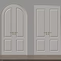 White Double Doors With Arched And Rectangular Designs And Golden Handles