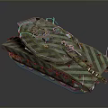 Modern Military Tank With Camouflage Paint Large Cannon And Metal Tracks