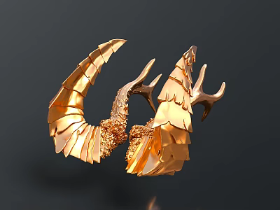 Golden Feather Wing Decorative Ornament With Detailed Design And Metallic Finish 3d model