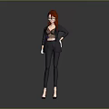 Stylish Red Haired Game Movie Character In Black Blazer Lace Top Glasses And High Heels