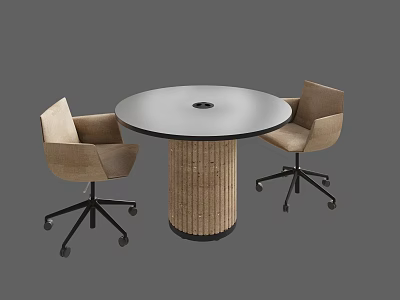 Comfortable Beige Office Chairs With Wheels For Office Meeting Room And Round Table 3d model