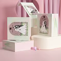 Pink Themed Decorative Ornament Set With Wedding Couple Prints Bowknot Boxes And Best Wishes