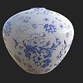 Three Ceramic Vessels With Blue White And Yellow Decorative Patterns In Different Shapes 3d model